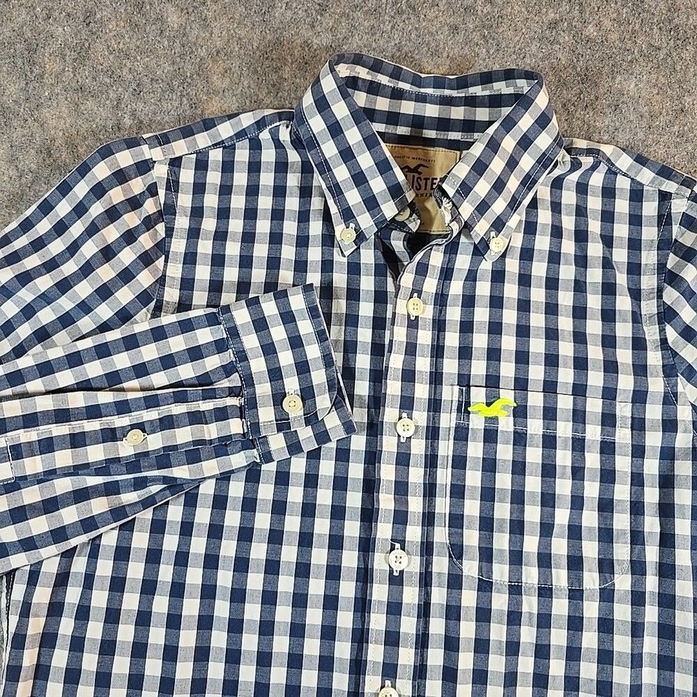 Hollister Men's Size S Long Sleeve Button Front Dress Shirt Blue White Check